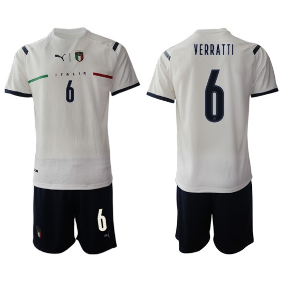 Camisola Itália Marco Verratti 6 Criança Equipamento Segundo 2021-2022 Manga Curta